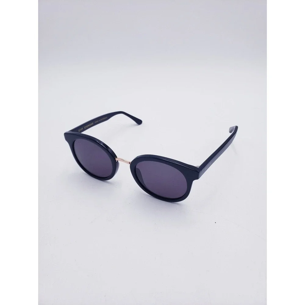 DIFF Eyewear Aubree Sunglasses Black Gold Round Cat Eye Metal Bridge